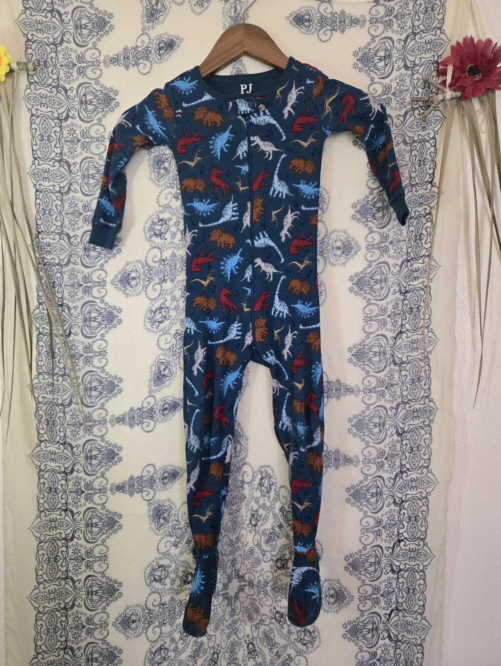 4/$15 PJ Place 3T Dinosaur Print Footed Sleeper Pajamas  100% Cotton